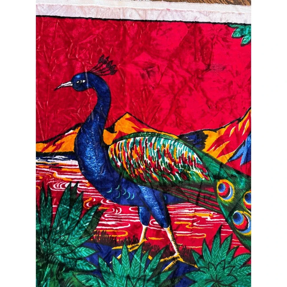 Vintage silk velvet panel. Peacock